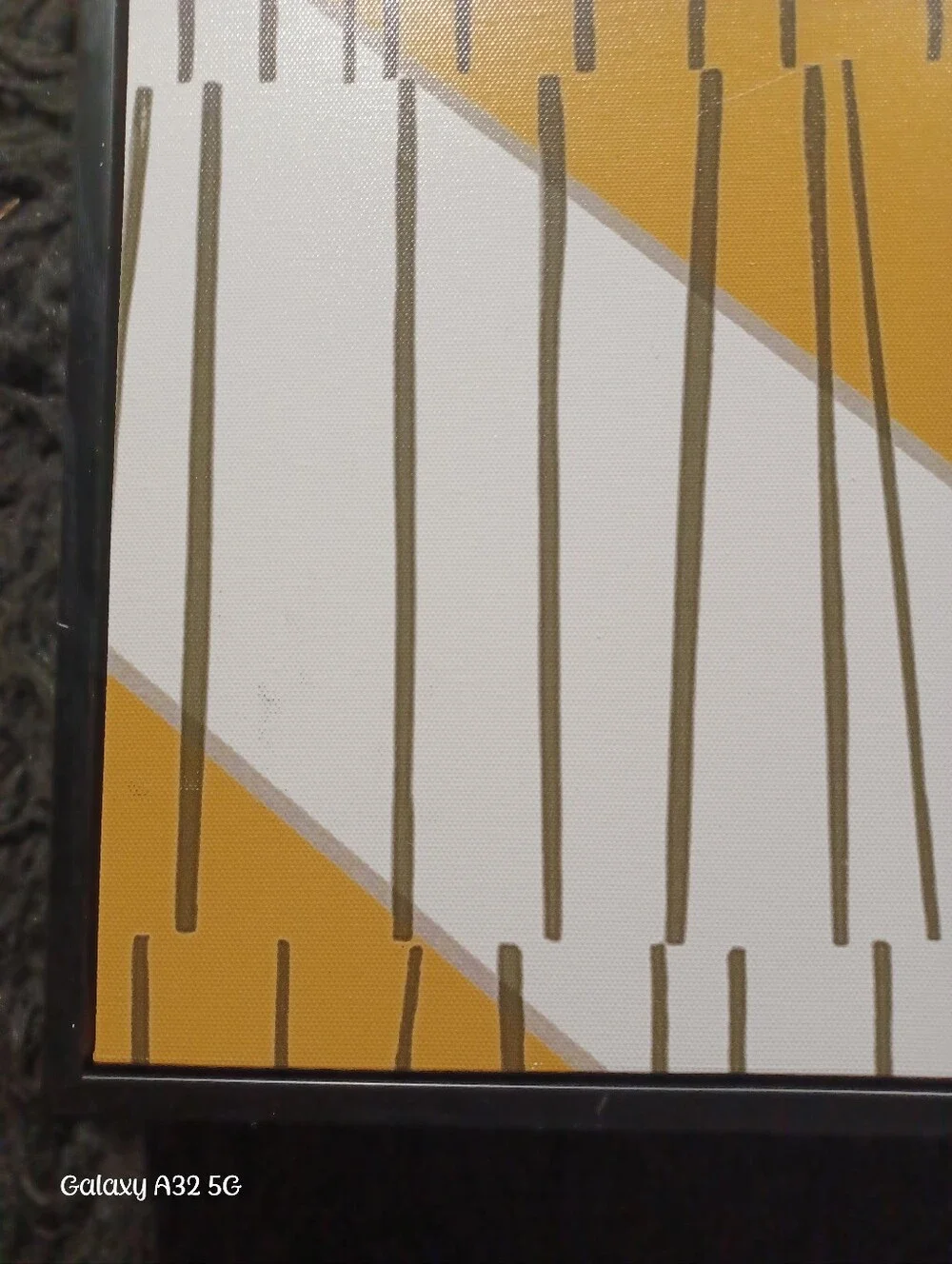 Framed Abstract Geometric Art Print, Landscape, Yellow/White w/ Black Lines